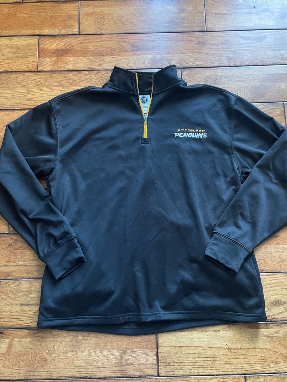 NHL Pittsburgh Penguins Black with Yellow Trim Quarter-Zip Performance Pullover